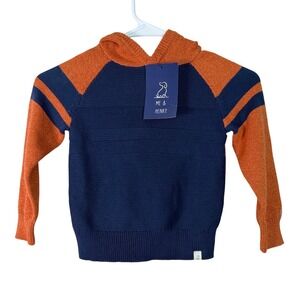 ME‎ & HENRY Kids Toddler Boys Orange Navy Blue Striped Knit Hoodie Sweater 2T 3T